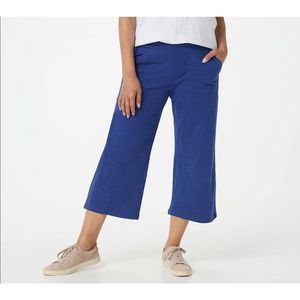 Denim & Co. Active Textured French Terry Wide-Leg Crop Pants blue